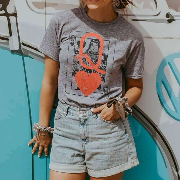 Q of Hearts T-Shirt Women Vintage Country Music Graphic Tee Casual Letters Print - Picture 4 of 5
